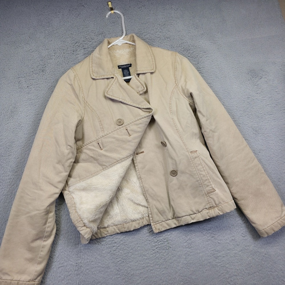 Y2K Abercrombie Fitch Jacket‎ Womens S Faux Fur Lined Canvas Distressed Utility